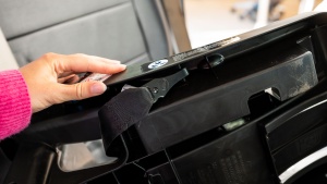 The clip-style LATCH connectors clip onto a bar under the base when...