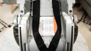 The Baby Trend manual stows under the carrier.