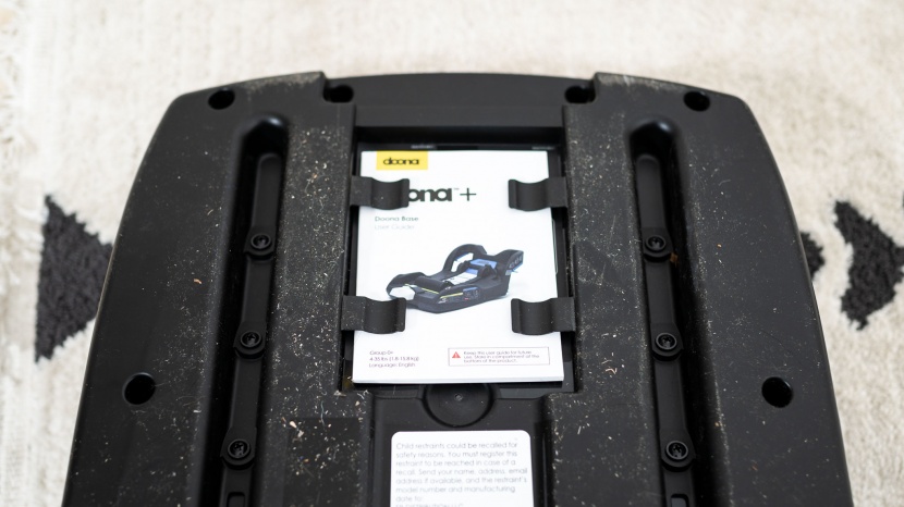 the doona manual is stored under the base, and there is a separate...