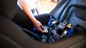 The Foonf vehicle belt pathway is under the seat bottom.