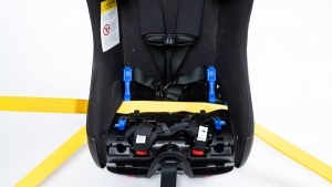 The belt pathway for rear-facing installation is on the seat bottom...