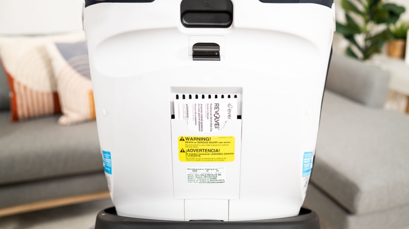 evenflo gold revolve360 - the revolve manual is easily accessible on the back of the chair.