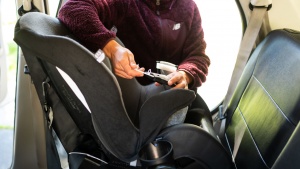 We had to rethread the Evenflo crotch strap when running the vehicle...