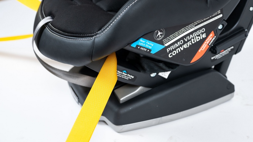 rear-facing configuration pathway on the peg has a sticker with...