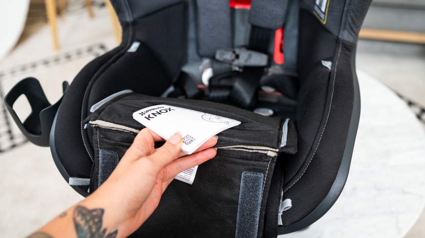 the knox user manual is stored in a pocket on the padding-bottom...