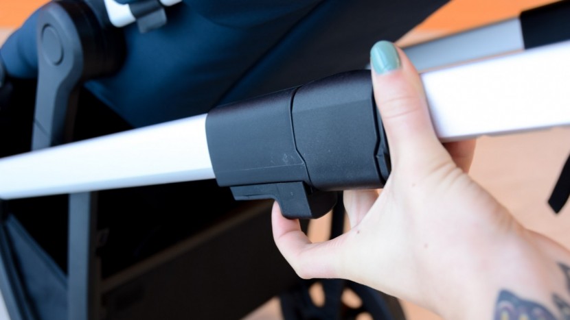 thule sleek double - two hands are required to fold the sleek by pulling up the side...