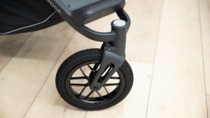 The front wheel on the Ridge can lock in place for running or moving...
