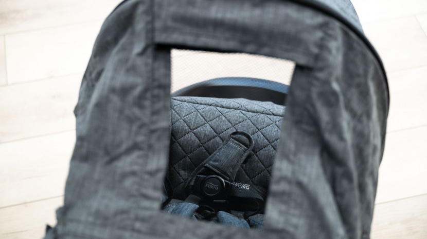 britax b-free - the b-free mesh window has a tuck-in cover flap.