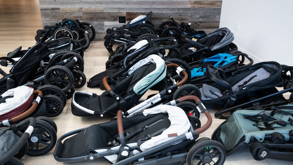 full size stroller - the test group of full-size options all folded side by side.