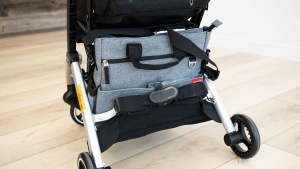 We were able to fit our medium diaper bag inside the Pockit+ storage...