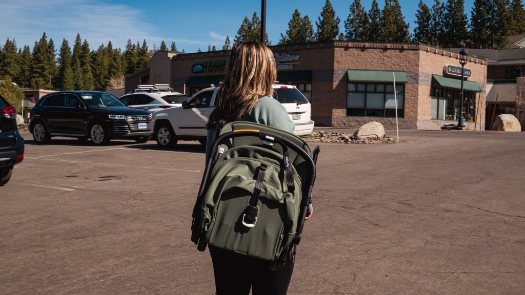 travel stroller - the bugaboo offers a carry strap that makes carrying it hands free.