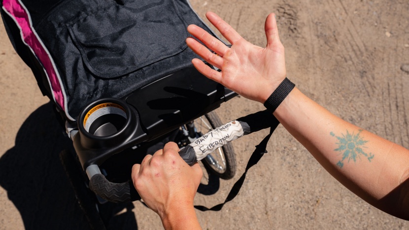 baby trend expedition - when we got sweaty, the rubbery cover on the expedition handlebar...