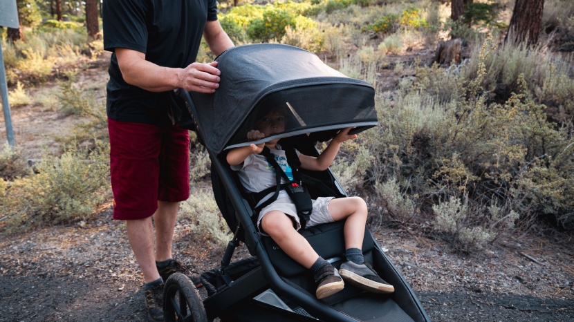 the roam's pop-out visor helps provide additional sun protection...