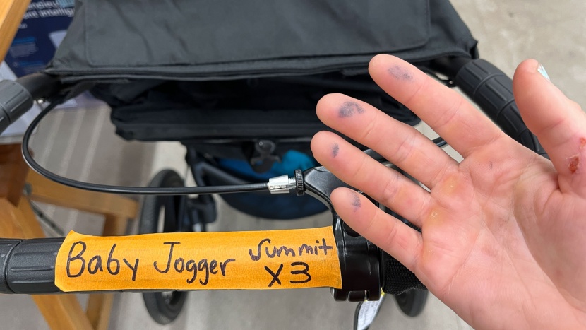 jogging stroller - some of the handlebars in the test group left a black residue on our...
