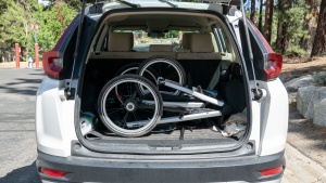 The Glide 2 folds into a fairly long and bulky package.