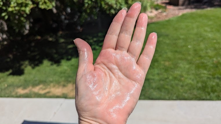 the johnson's baby oil left a shiny sheen and slick feel on the...