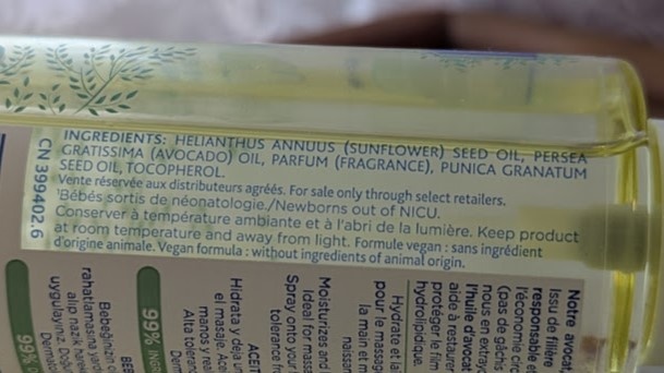 baby oil - mustela lists &quot;parfum&quot; or frgrance on the label which means it lacks...