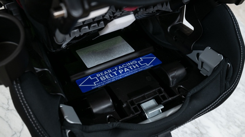 the rear-facing installation pathway is located closer to the end of...