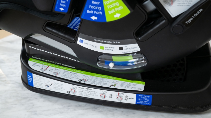 the level on the poplar is color-coded for forward and rear-facing...