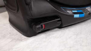 The rigid LATCH on the Nuna folds in when not in use.