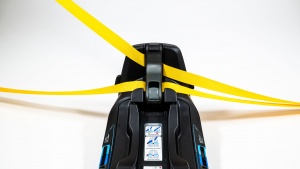 The Nuna has a blet lock-off for the vehicle shoulder belt and lap...