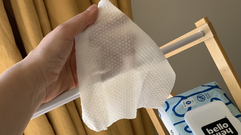 here we're analyzing the texture of the hello bello wipe to see how...