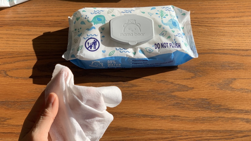 mama bear wipes have a good moisture level, though they're thinner...