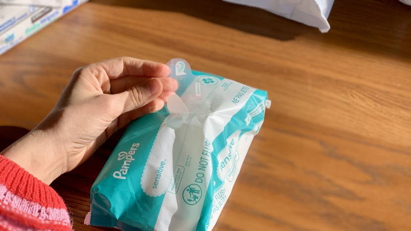 we noticed that the adhesive closure on pampers sensitive wipes is...