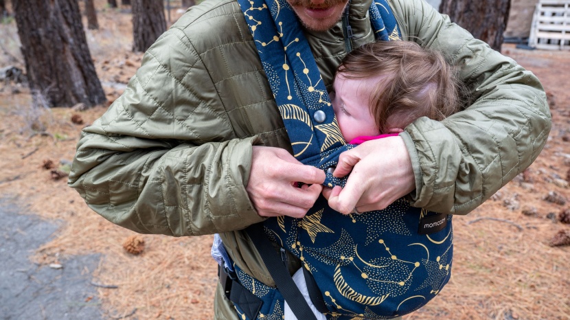 momcozy baby carrier - making adjustments while wearing the momcozy is easy enough...