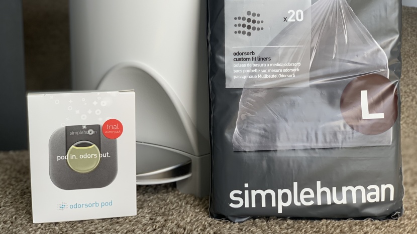 the simplehuman diaper can includes special liners and an odorsorb...
