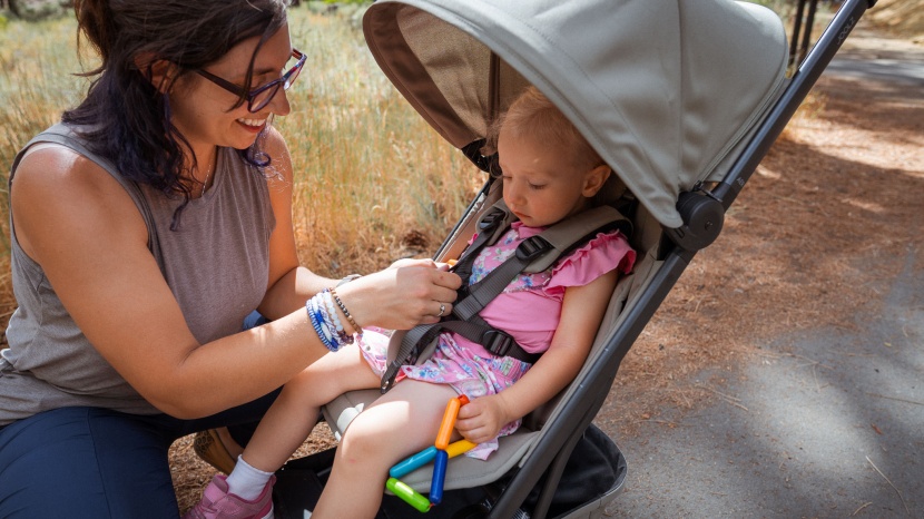 joolz aer+ - adjusting the harness straps on the joolz aer+ is straightforward.