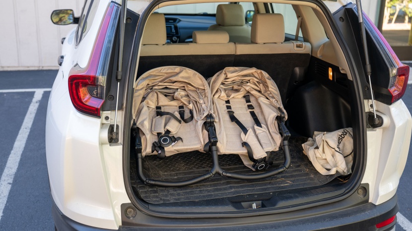 zoe twin v2 - standard trunks accommodate this stroller with ease and even leave...