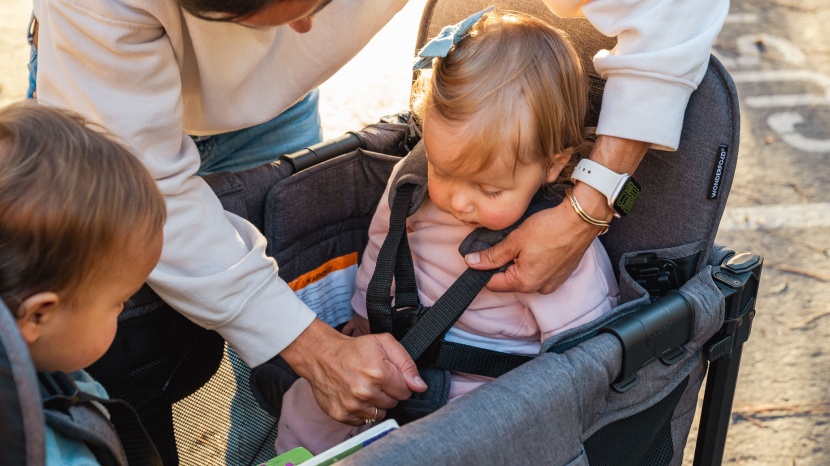 wonderfold elite pro stroller wagon - the wonderfold features padded, adjustable five-point harnesses.