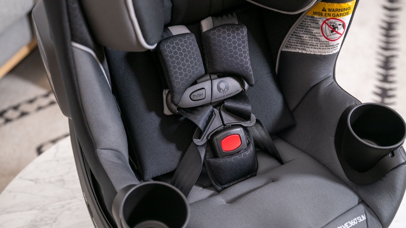 evenflo revolve360 slim  2-in-1 - the revolve has padding on the shoulder pads and behind the buckle.