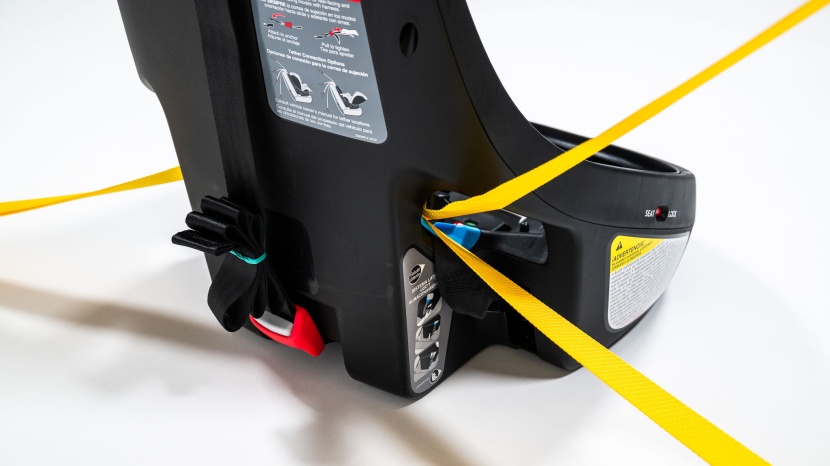 the seatbelt pathway on the revolve is color-coded and easy to use.