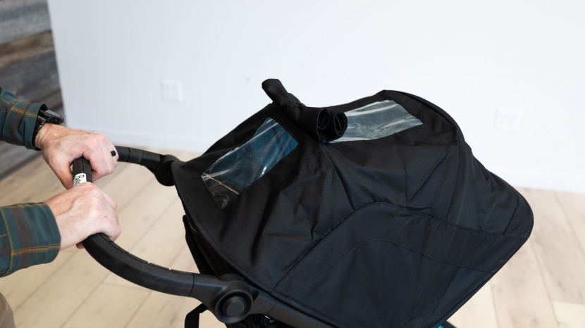 baby jogger city mini gt2 - the gt2 has 2 peek-a-boo canopies that have rollup covers.